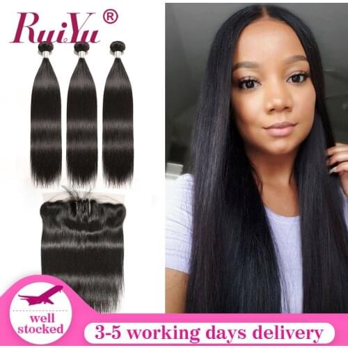 Lace Frontal With Bundles Peruvian Straight Hair Bundles With Frontal Pre Plucked With Baby Hair RUIYU Remy Human Hair Bundles