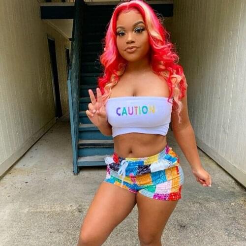 Hirigin Sexy Bandana Shorts Crop Top Two Piece Set Summer Clothes for Women Tracksuit Club Vacation Birthday Outfits Sweatsuits