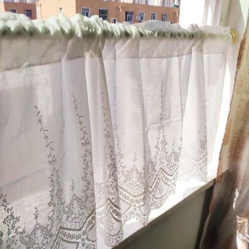 JUYANG. Cotton embroidered cabinet curtains. Pure white short curtains. Decorative half curtain, coffee curtain