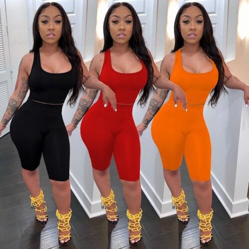 Echoine Sleeveless Tank Crop Top Shorts Two Piece Set Women Sexy Bodycon Skinny Tracksuit Sportwear Sweat Suit Active stretchy