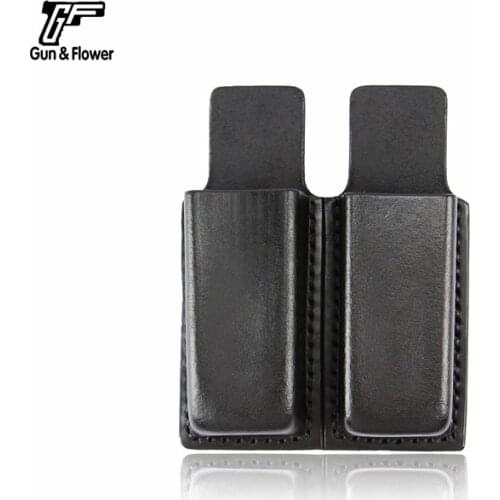 Gun&Flower Leather 9mm Double Mag Holster Open Top Magazine Holder Pouch with Belt Loop for 1.5'' Width Belt