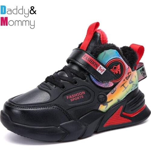 Winter Leather Plush Kids Shoes Boys Sport Sneakers Breathable Fur Warm Children Casual Shoes Outdoor Tennis Sneakers for Girls