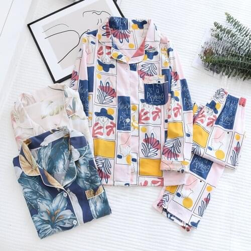 Summer 2021 ladies new viscose pajamas suits, synthetic cotton long-sleeved trousers, thin long-sleeved loose home clothes women