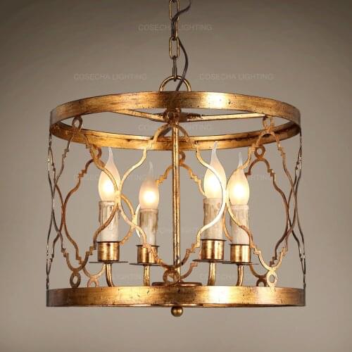 Country style metal chandelier gold cage light kitchen fixture loft dining room elegant chandelier in hallway stairwell corridor