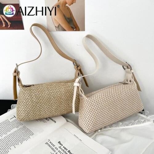Fashion Women Straw Woven Shoulder Underarm Bag Ladies Beach Vacation Summer Small Handbags Purse