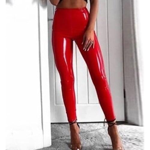 Womens Fashion Black PU Leather Leggings Pants For Female Plus Size Autumn Spring Sexy Stretch Slim Skinny Legging Trousers