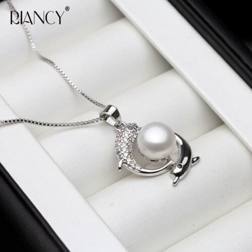 Fashion Natural freshwater black Pearl Pendant dolphin Pearl Necklace For Women wedding Gift