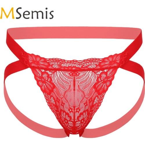 Mens Lingerie Sexy Thongs Sissy Underwear See-through Lace Bulge Pouch G-string Erotic Jockstrap T-back Low Waist Sissy Panties