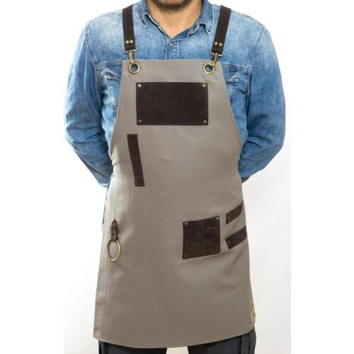 Mens Apron Bib Chef Kitchen Apron Barista Apron Bartender Coffee Restaurant Cooking Apron with Pockets