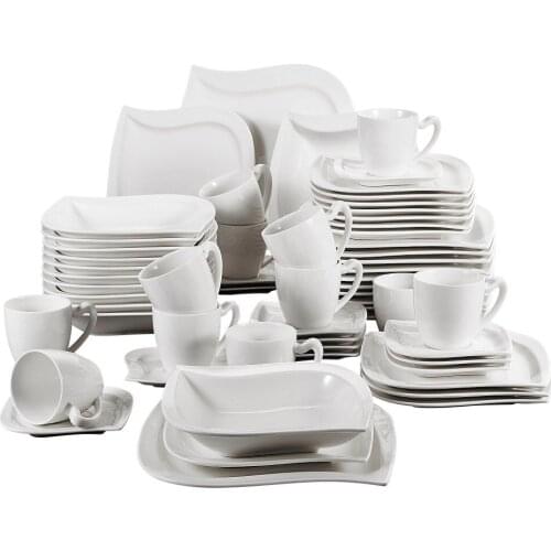 60 Piece White Porcelain Tableware Dinner Set with 12*Cups Saucers Dessert Soup Dinner Plate Set for 12 Person