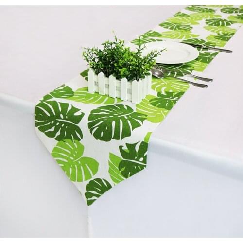 New Fashion Modern Table Runner Green Leaves Printed Linen Cotton Runner Table Cloth With Tassels Table Runners Cushion Cover