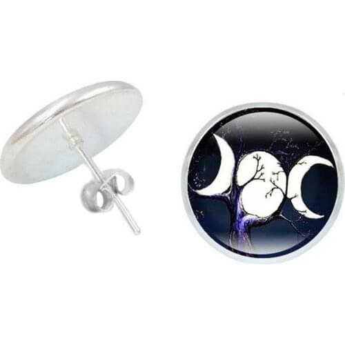 2019 New Romantic Girl Triple Moon Goddess Time Glass Convex Earrings Earrings Silver Retro Ladies Jewelry