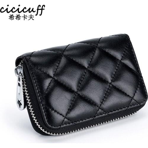 New Genuine Leather Organ Style Credit Card Holders Zipper Card Case Brand Sheepskin Leather ID Cardcase Wallet Purses Card Bag