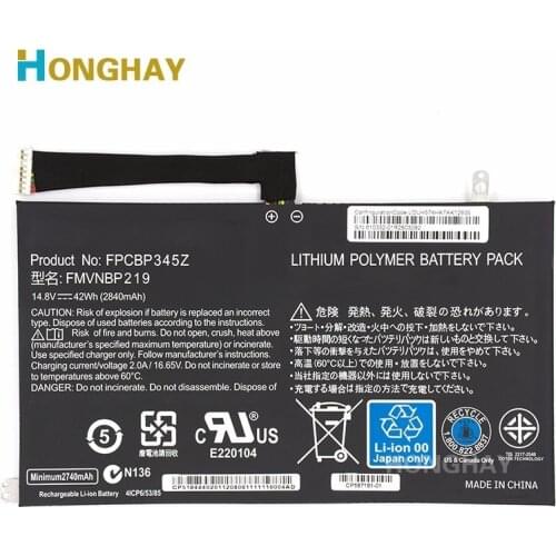 HONGHAY Original FMVNBP219 Laptop Battery for Fujitsu LifeBook UH572 UH552 Ultrabook FPB0280 FPCBP345Z 14.8V 2840mAh