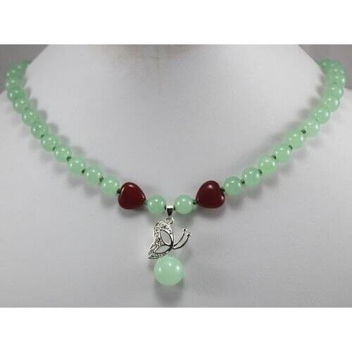 Natural 8mm green stont Tigers eye stone Necklace Pendant 18"