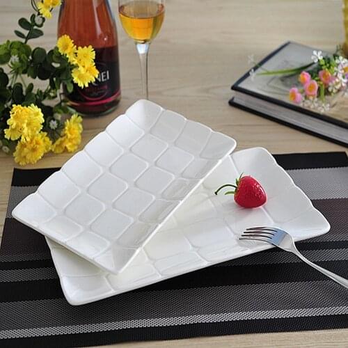 Mosaic Relief Rectangle Ceramics Serving Dish Set Decorative Porcelain Dinner Plate Dinnerware for Pastry, Pancake and Hotdog