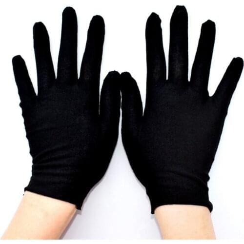 Q1QA 12 Pairs Unisex Soft Black Cotton Full Finger Working Gloves Formal Dress Parade Jewelry Inspection Protective Stretcahble