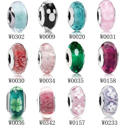 SALE Fine jewelry Authentic 925 Sterling Silver Charm Glass bead Bead bracelet necklace diy 12 color Fit Original Christmas Gift