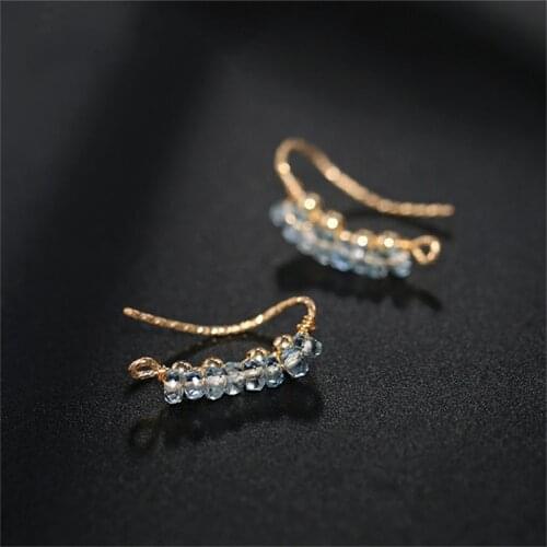 DAIMI Faceted aquamarine earrings female gemstones yellow 14K gold Injection color treasure earrings for girlfriend gifts