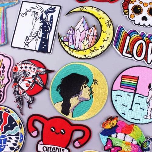 Lips/Love Patch for Clothing Iron on Embroidered Patches on Clothes Cute Animal Stickers Patches Rainbow Letter Patch Jacket DIY