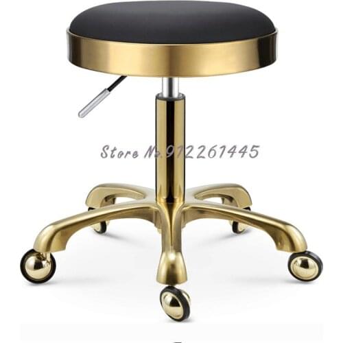 Stainless steel hair salon hair cutting work stool barber shop chair hair salon rotating lifting round stool special for beauty
