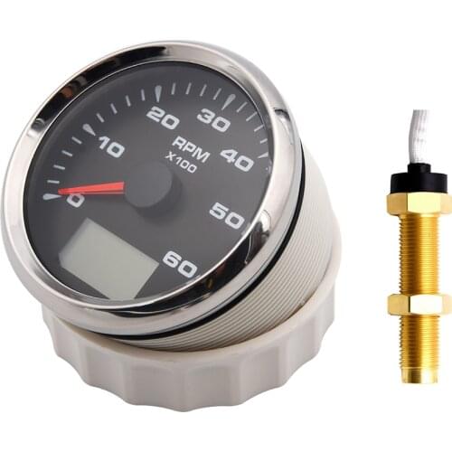 85MM Tacho Gauge 6KRPM Tachometer 1-300 Speed Ratio LCD Digital Tacho RPM Meter Gauge Digital Hourmeter M18 / M16 Tacho Sensors