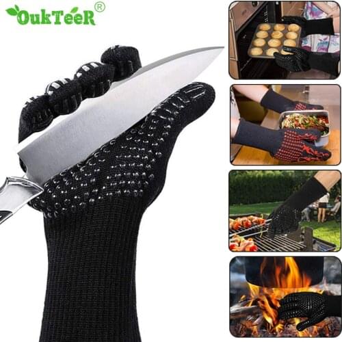 Heat Resistant Silicone BBQ Gloves Grilling Cooking Baking Oven Gloves Barbecue Grill Kitchen Mitts Hand Protect Gloves BBQ Tool