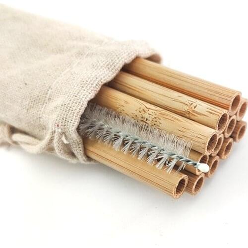Vbatty 12Pcs Natural Organic Bamboo Straw Set Eco Friendly Bamboo Straw Reusable Drinking Straws with Straw Case Brush 8 inch