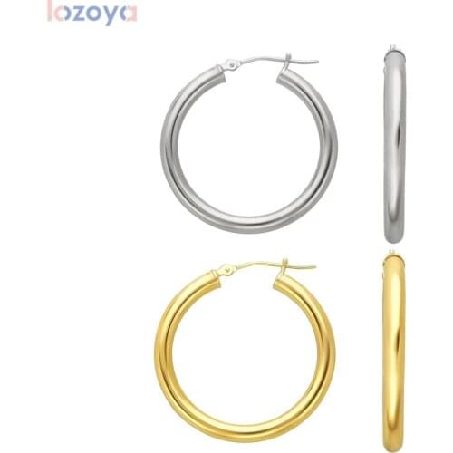 LOZOYA 925 Sterling Silver Plain Round Fashion Earring 22mm Big Round Hoops Women Luxury Circle Piercing Ohrringe Luxury Jewelr