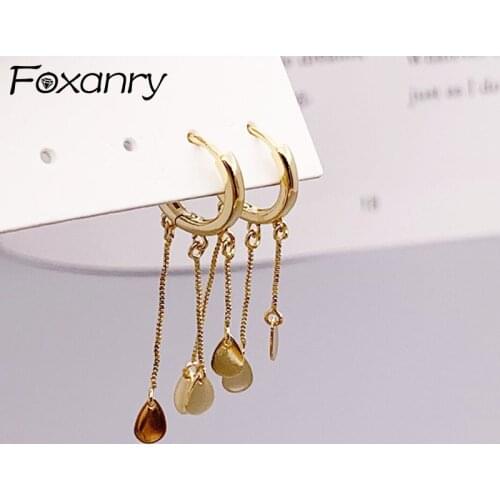 Foxanry Prevent Allergy 925 Sterling Silver Hoop Earrings for Women New Trendy Elegant Sequins Tassel Party Jewelry Ears Buckle