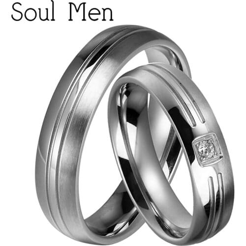 1 Pair His and Hers Promised Marriage Rings Set 5mm Titanium Steel Wedding Band for Male Female with CZ