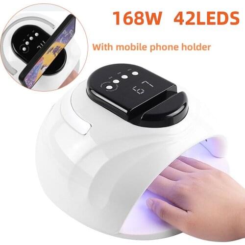 168W 48pcs LED Lamp Beads Nail Dryers UV Lamp Portable Nail Art Machine Auto Sensor Manicure Tools With Mobile Phone Holder