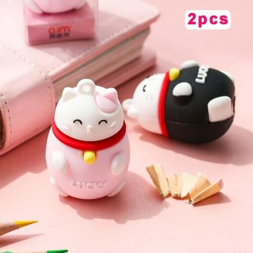 2pcs Cartoon Cat Pencil Sharpener Mini Pencil Cutter Animal Shape Pen Knife prize for Students School Office Stationery Supplies
