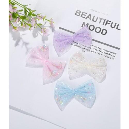 30pcs/lot Love net gauze bright pink star bow DIY Tie Shaped Appliques Satin Ribbon Bow Appliques Craft DIY Decoration