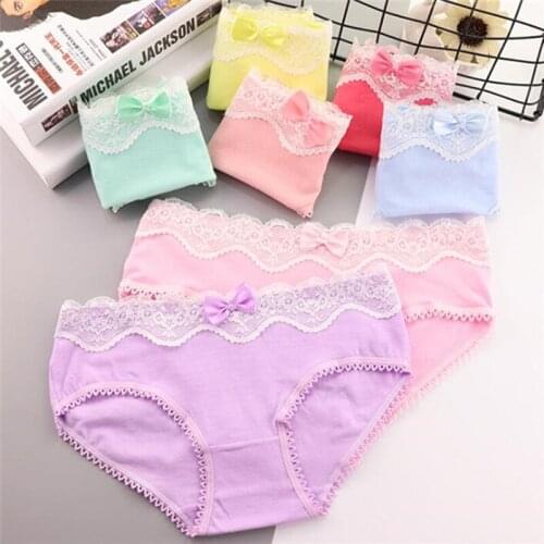 4PCS/Lot Children Cotton Underwear Young Girls Briefs Solid Low Waist Short Briefs Comfortable Ladies Panties TWY-A-3-4p