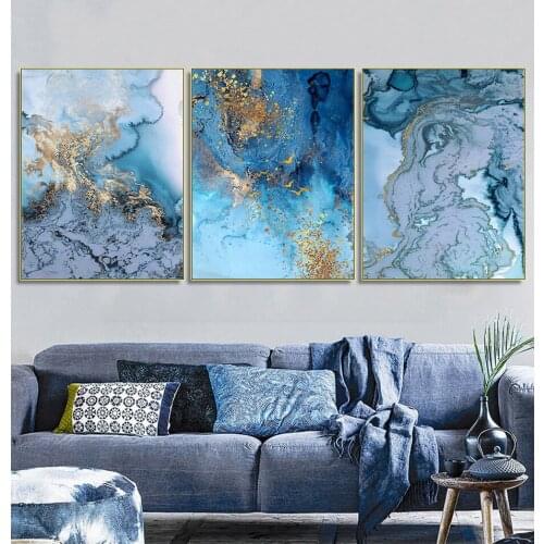 3pcs diamond painting cross stitch Golden blue Abstract art full square round drill embroidery rhinestones diamond art Landscape