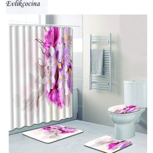 Free Shipping 4pcs Beauty Flowers Banyo Paspas Bathroom Carpet Toilet U Bath Mat Set Non Slip Tapis Salle De Bain Alfombra Bano