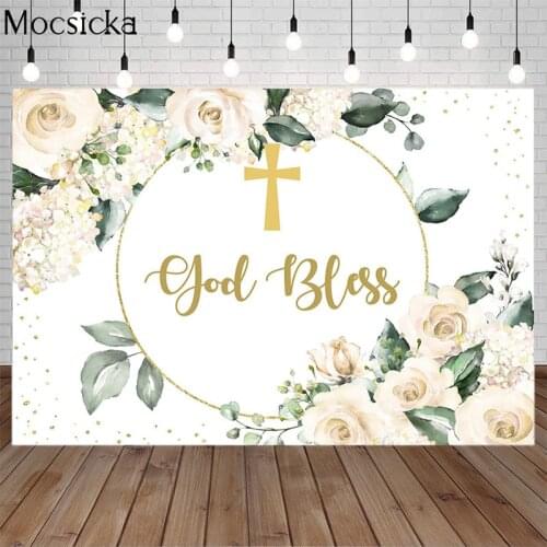Baby Shower Photography Backdrops Bokeh Shiny Flowers Holy Communion Cross Boys Girls Photo Background For Photo Studio Custom