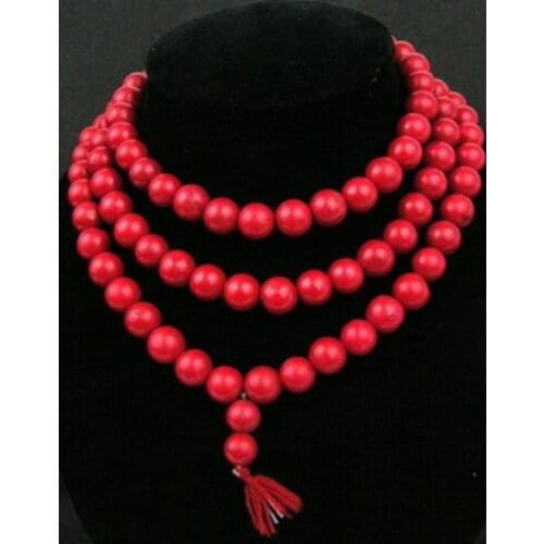 Hot sell ->@@ AS4557 Pretty 108 Tibetan Buddhist Red Coral 10mm Prayer Beads Necklace -Top quality free shipping