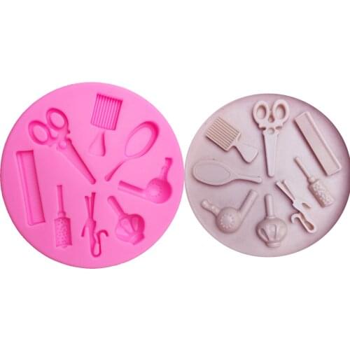 M0145 Cake Tool woman Hair Beauty makeup tools comb curling iron mirror scissor Salon silicone fondant mold