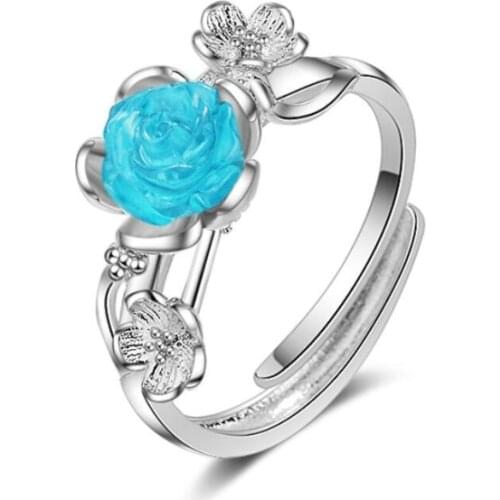 Rose Flower Sweet Fresh Student 925 Sterling Silver Temperament Personality Female Resizable Opening Rings SRI222