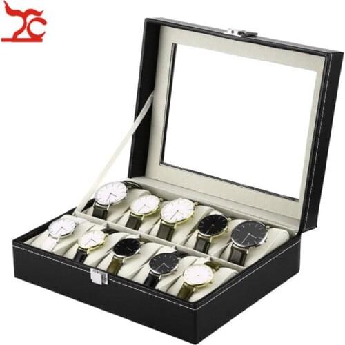 High Quality 10 Grids Wristwatch Box Holder PU Leather Watch Box Watches Display Case Rectangle Jewelry Storage Boxes