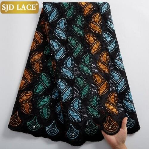 SJD LACE African Lace Fabric With Stones High Quality Embroidery Holes Cotton Church Dress Swiss Voile Lace In Switzerland A2404