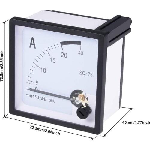 Square Panel Mounting Moving VaneSQ72 0-20A 1A 2A 3A 5A 10A 15A 20A 30A 50A AC Analog Ammeter 72mm x 72mm