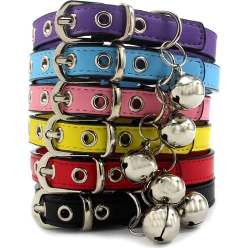 Hot Sale Candy Color Copper Bell PU Leather Pet Collar 6 Kinds Colors High-quality Neck Tie for Puppy Dog and Cat Pet Supplies