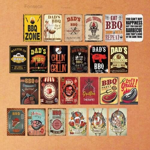 DADS BBQ Sign Metal Tin Sign Plaque Metal Wall Decor For Barbecue Bar Pub Kitchen Party Zone Vintage Metal Signs Iron Painting