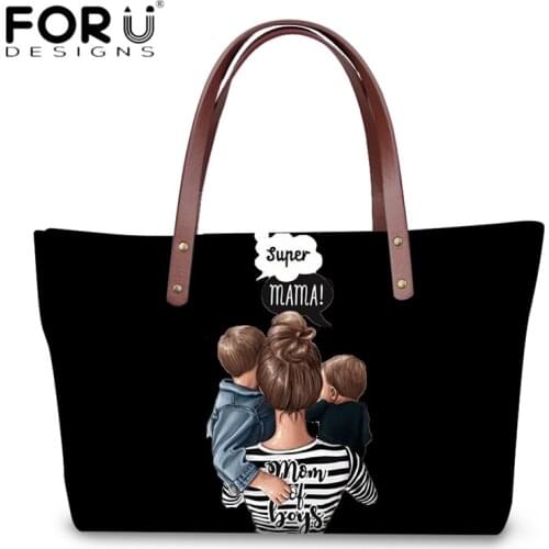 FORUDESIGNS Fashion Super Mom Baby Girls Boys Print Handbags Large Capacity Shoulder Bags for Ladies Travel Shopping Tote Bag