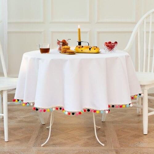 New Hot Sale Cotton and Linen Round Tablecloth Solid Color Lace Tassel Tablecloth Cover Cloth Tea Table Tablecloth Tablecloth