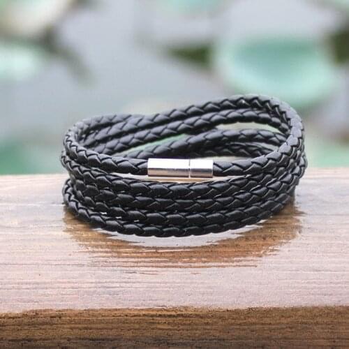 New Style! Latest Popular 5 Laps Leather Bracelet For Men Charm Vintage Black Bracelet Free Shipping