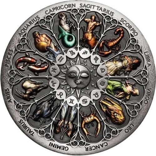 Very Beautiful Tuvalu Zodiac Challenge Silver Coin The Sign of Zodiac Constellation Colorful Souvenir Coins 40*3mm